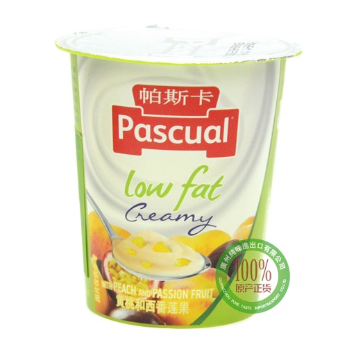 帕斯卡全脂酸乳黄桃和百香果味（125g*4支）*6组/件
