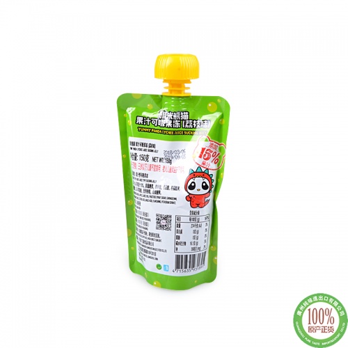 雅米熊猫 果汁可吸果冻（荔枝味）150g*36袋/件