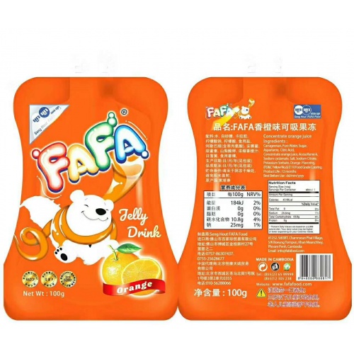 FAFA香橙味可吸果冻100g*50包/...
