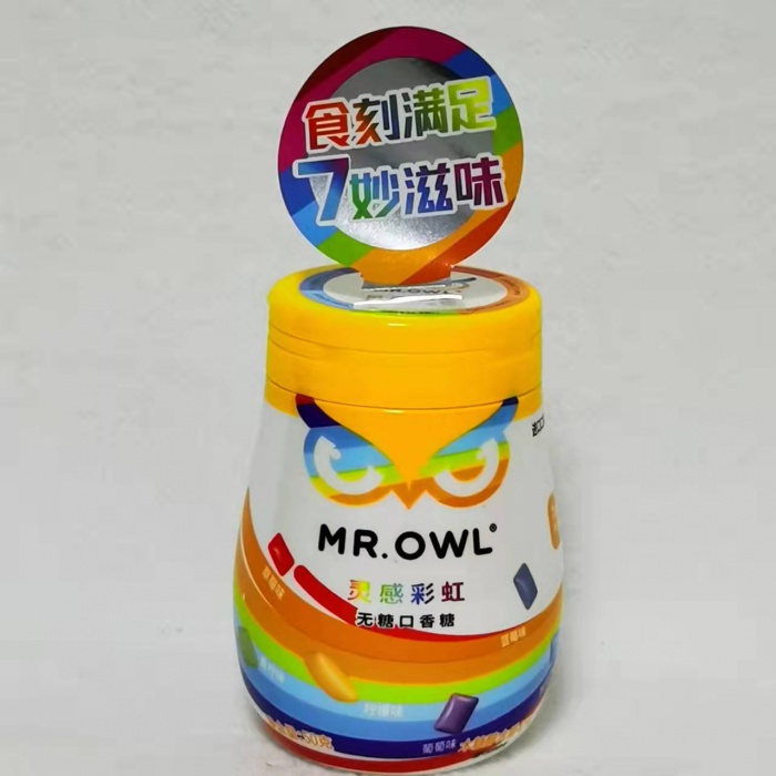 （新包装）猫头鹰先生彩虹无糖口香糖（7种口味）50g*24罐/件